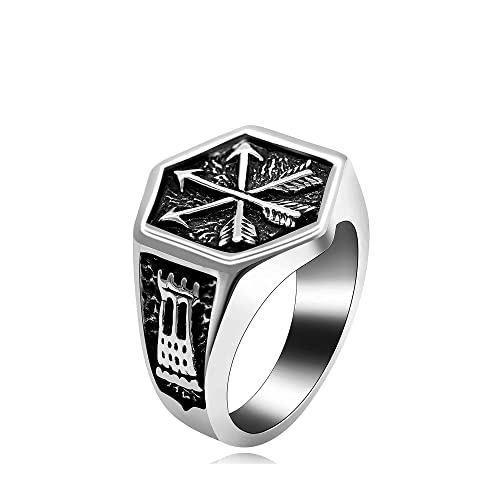 Hombres Ancha De Boda Joyería Flecha Anillo Acero Inoxidable Punk Biker Hexagon Anillos Niños Hombres Cumpleaños Aniversario Fiesta Anillo (Size : 10)