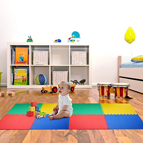 HOMCOM Alfombra Puzzle para Niños 8 Piezas Alfombrillas de Juego Espuma EVA con Área de Cobertura 2,88 m² No Tóxica 60x60x1,2 cm Multicolor