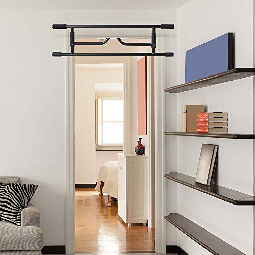 HOMCOM Barra de Pullup Plegable Barra de Dominadas Ajustable para Puerta Múltiple Uso para Ejercicios de Acero 102x35x25 cm Carga 110 kg Negro