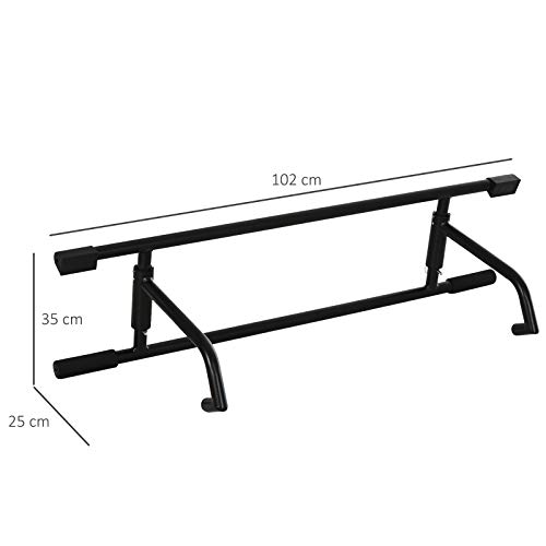 HOMCOM Barra de Pullup Plegable Barra de Dominadas Ajustable para Puerta Múltiple Uso para Ejercicios de Acero 102x35x25 cm Carga 110 kg Negro