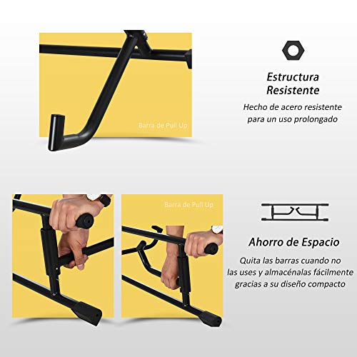 HOMCOM Barra de Pullup Plegable Barra de Dominadas Ajustable para Puerta Múltiple Uso para Ejercicios de Acero 102x35x25 cm Carga 110 kg Negro