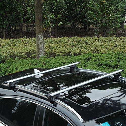 HOMCOM Barras de Techo Universales para Vehículos Bacas Portaequipajes Coche Automóvil con 135 cm Rieles de Aluminio y Cerradura Carga 50 kg Plata