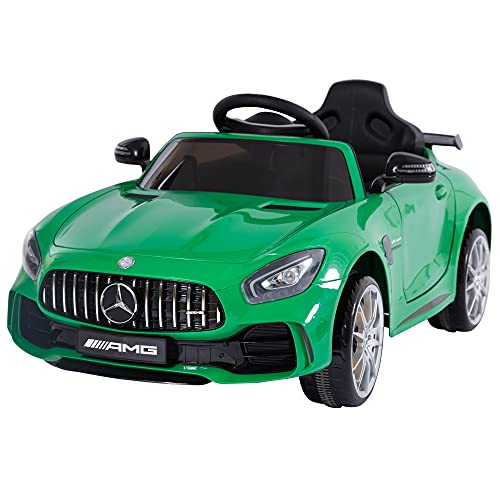 HOMCOM Coche Eléctrico para Niños Mercedes GTR con Licencia +3 Años Batería 12V con Mando a Distancia Música Faros Puerta de Doble Apertura Carga 25kg 105x58x45 cm Verde