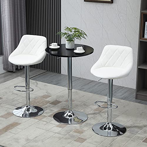 HOMCOM Conjunto de 2 Taburetes de Bar Giratorios con Altura Regulable Sillas Altas Modernas de Comedor con Base Redonda y Reposapiés 51,5x48x83-104 cm Blanco