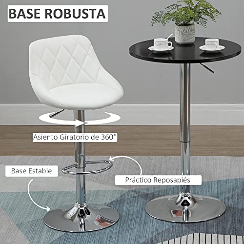 HOMCOM Conjunto de 2 Taburetes de Bar Giratorios con Altura Regulable Sillas Altas Modernas de Comedor con Base Redonda y Reposapiés 51,5x48x83-104 cm Blanco