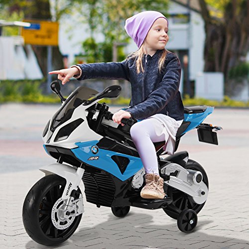 HOMCOM Moto Eléctrica para Niños de +3 Años 12V Licenciado BMW con Faros Bocina 2 Ruedas de Equilibrio Velocidad Máx. de 5 km/h 110x47x69 cm Azul