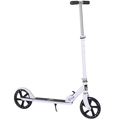 HOMCOM Patinete Plegable para Niños de +5 Años Scooter Infantil Manillar Ajustable en Altura de 4 Niveles con Freno 88x37x75-100 cm Blanco