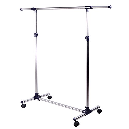 HOMCOM Perchero Acero INOX Colgador Ropa 4 Ruedas Alto y Largo Regulables 86-160 x 45 x 95-170cm