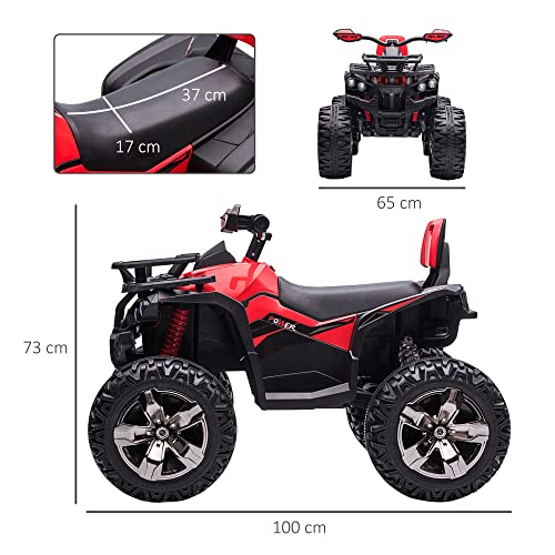 HOMCOM Quad Eléctrico 12V para Niños +3 Años con 2 Motores Faros Música Neumáticos de Suspensión Botones Avance y Retroceso Vehículo Eléctrico a Batería 100x65x73 cm Rojo