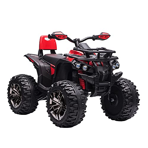 HOMCOM Quad Eléctrico 12V para Niños +3 Años con 2 Motores Faros Música Neumáticos de Suspensión Botones Avance y Retroceso Vehículo Eléctrico a Batería 100x65x73 cm Rojo