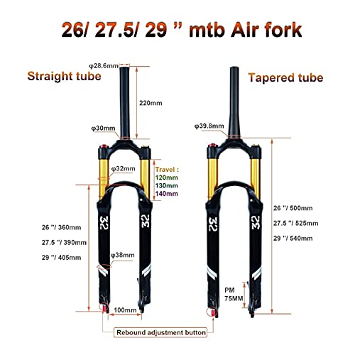 Horquilla de suspensión MTB 26 Pulgadas 27.5 ”29 er, Aleación magnesio Amortiguador 1-1/8" Horquilla Aire Bicicleta Viaje 140mm (Color : Tapered Tube, Size : 29 Inch - 140mm)