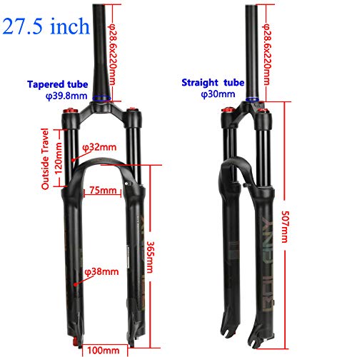 Horquilla Delantera para Bicicleta, Horquilla neumática de suspensión para Bicicleta MTB de 29 Pulgadas con Ajuste de Rebote, Piezas de Ciclismo de Tubo Recto (Bloqueo Remoto)