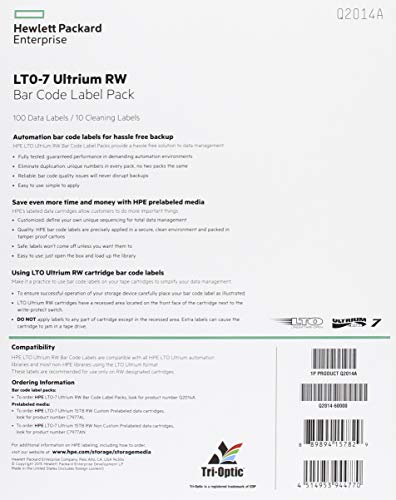 HP LTO-7 Ultrium RW Bar Code Label Pack, Etiquetas para Códigos de Barras