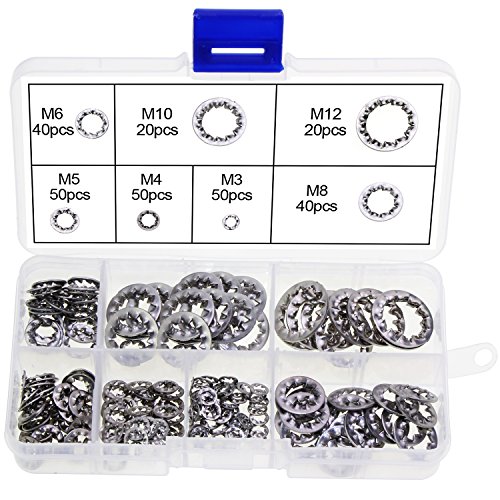 HSeaMall Juego de 270 arandelas internas de bloqueo de dientes de estrella de acero inoxidable M3 M4 M5 M6 M8 M10 M12
