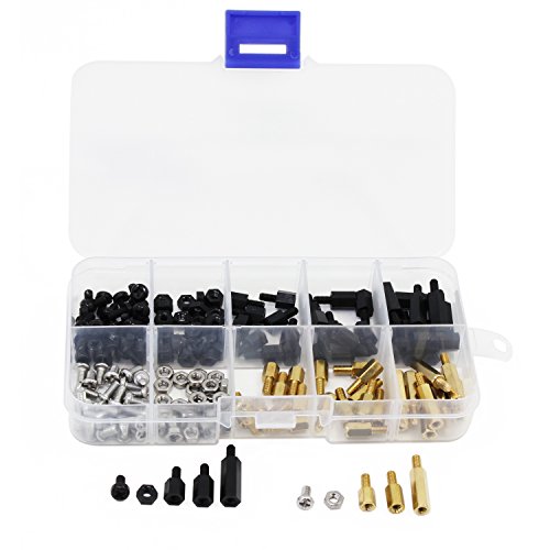 HSeaMall - Kit de tornillos, tuercas y espaciadores hexagonales de nailon de color negro, tornillos, tuercas y espaciadores de cobre, con 180 piezas, tamaño M3
