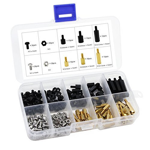 HSeaMall - Kit de tornillos, tuercas y espaciadores hexagonales de nailon de color negro, tornillos, tuercas y espaciadores de cobre, con 180 piezas, tamaño M3