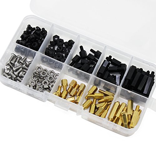 HSeaMall - Kit de tornillos, tuercas y espaciadores hexagonales de nailon de color negro, tornillos, tuercas y espaciadores de cobre, con 180 piezas, tamaño M3