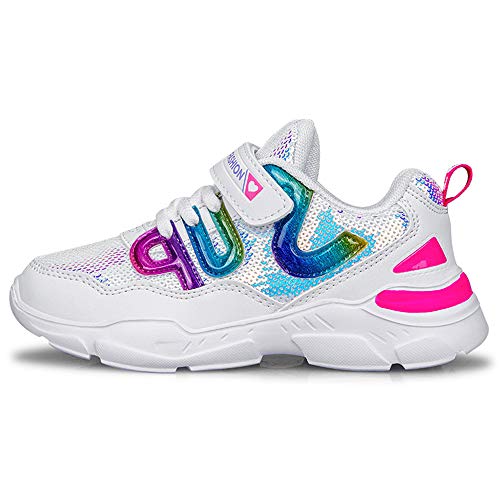 HSNA Zapatillas con Lentejuelas Niña Zapatos de Gimnasia para Caminar Ligero Trainers Kids(a01 Blanco 30 EU)