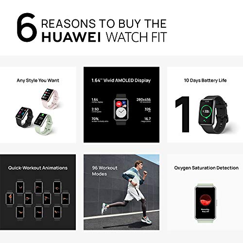 HUAWEI WATCH FIT - Smartwatch con cuerpo de metal, pantalla AMOLED de 1,64”, hasta 10 días de batería, 96 modos de entrenamiento, GPS incorporado, 5ATM, Color Rosado