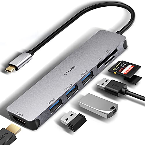 Hub USB C - 7 En 1 Adaptador USB C a HDMI 4K, 3 Puertos USB 3.0, SD/Micro SD Lector Tarjeta, USB C Hub Tipo C para MacBook Pro, Chromebook, XPS y Otros Dispositivos - Gris Espacial