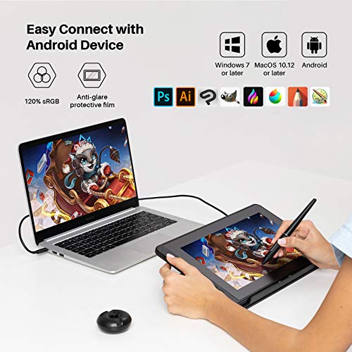 HUION Kamvas 12 Tableta gráfica con pantalla (Cosmo Black), Monitor Gráfico de 11,6 Pulgadas,Soporte Ajustable, 120% sRGB, Compatibilidad con Android, Ideal para Trabajar en Línea y Aprendizaje Remoto