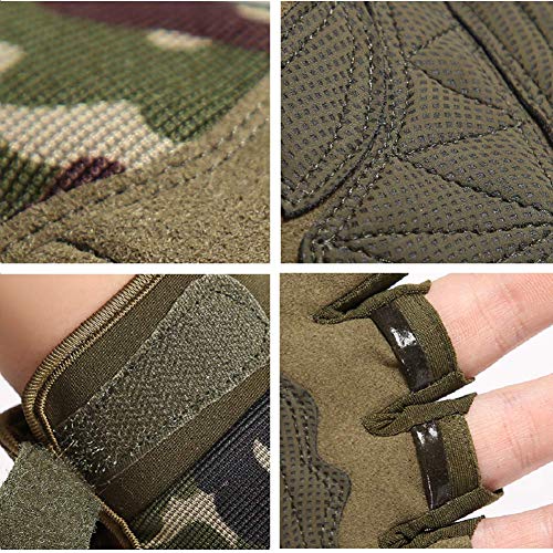 HYCOPROT Guantes Tácticos sin Dedos, Nudillos Protectores Transpirables Ligeros Guantes Militares al Aire Libre para Disparar, Cazar, Motociclismo, Escalada (Camuflaje, Medium)