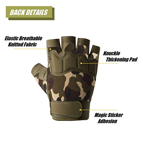 HYCOPROT Guantes Tácticos sin Dedos, Nudillos Protectores Transpirables Ligeros Guantes Militares al Aire Libre para Disparar, Cazar, Motociclismo, Escalada (Camuflaje, Medium)