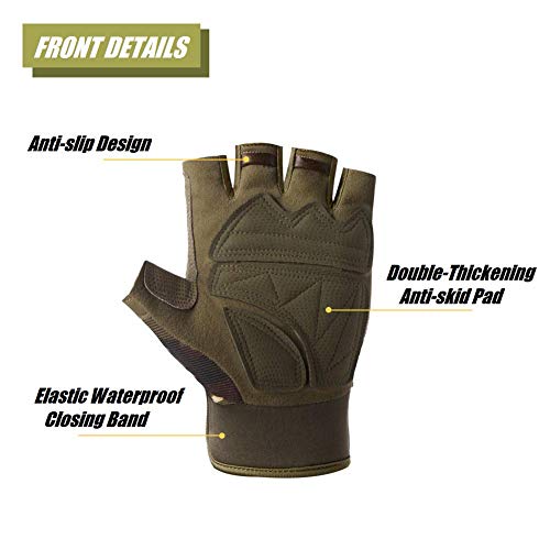 HYCOPROT Guantes Tácticos sin Dedos, Nudillos Protectores Transpirables Ligeros Guantes Militares al Aire Libre para Disparar, Cazar, Motociclismo, Escalada (Camuflaje, Medium)