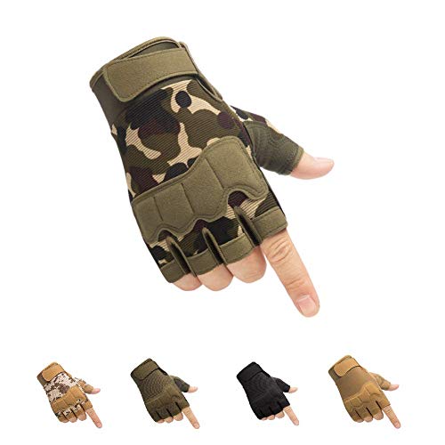 HYCOPROT Guantes Tácticos sin Dedos, Nudillos Protectores Transpirables Ligeros Guantes Militares al Aire Libre para Disparar, Cazar, Motociclismo, Escalada (Camuflaje, Medium)