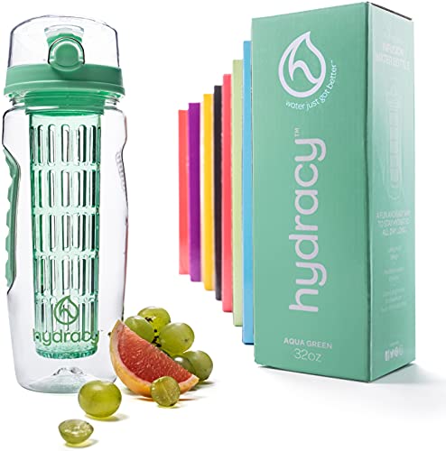 Hydracy Botella de Agua con Filtro infusor para Fruta 1Litro y Marcador de Hora - plástico Durable 100% sin BPA ìPerfecta para Hacer Deporte y cuidar tu Salud! - Primavera Verde