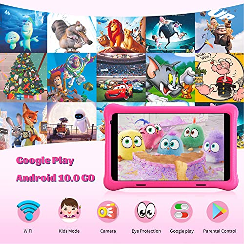 Hyjoy Tablet para Niños, 8 Pulgadas Android 10.0 Tablet Infantil, 2GB RAM 32GB ROM, Quad Core, FHD 1920x1200 IPS, KIDOZ Preinstalado, WiFi, Bluetooth, Cámara Dual Tablet PC Juegos Educativos (Pink)