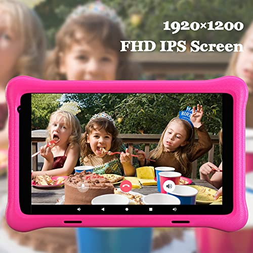 Hyjoy Tablet para Niños, 8 Pulgadas Android 10.0 Tablet Infantil, 2GB RAM 32GB ROM, Quad Core, FHD 1920x1200 IPS, KIDOZ Preinstalado, WiFi, Bluetooth, Cámara Dual Tablet PC Juegos Educativos (Pink)