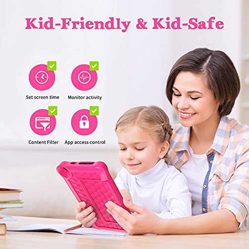 Hyjoy Tablet para Niños, 8 Pulgadas Android 10.0 Tablet Infantil, 2GB RAM 32GB ROM, Quad Core, FHD 1920x1200 IPS, KIDOZ Preinstalado, WiFi, Bluetooth, Cámara Dual Tablet PC Juegos Educativos (Pink)