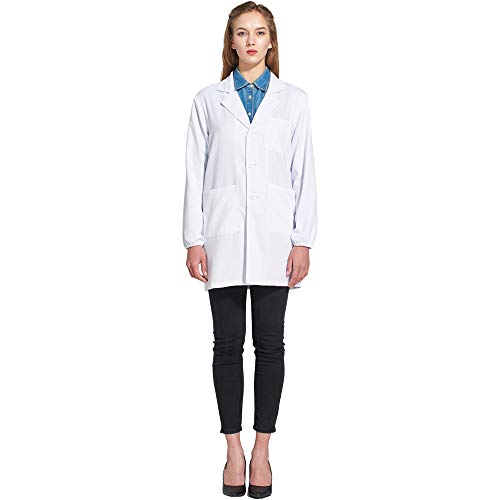 Icertag Bata de Laboratorio, médico Abrigo Abrigo de Mujer, Abrigo Blanco para Damas, Adecuado para Estudiantes de la Escuela Laboratorio de Ciencia Enfermera Cosplay Vestido de algodón (Large)