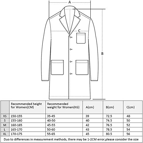 Icertag Bata de Laboratorio, médico Abrigo Abrigo de Mujer, Abrigo Blanco para Damas, Adecuado para Estudiantes de la Escuela Laboratorio de Ciencia Enfermera Cosplay Vestido de algodón (Large)