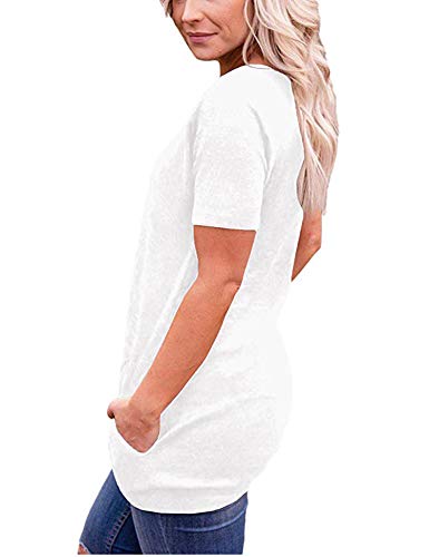 iClosam Camiseta para Mujer Verano con Cuello Redondo Túnica Loose Fit Top con Bolsillos Laterales S-XXL (Blanco, S)