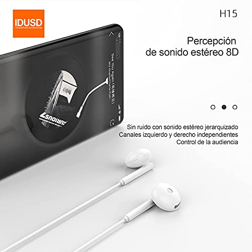 IDUSD Auriculares USB Tipo C In-Ear Sonido Hi-Fi Estéreo con Micrófono Botón de Control Reproducción Llamadas Volumen Compatible Móviles Android y Otros Dispositivos Tipo C Sin Conector de 3,5 mm