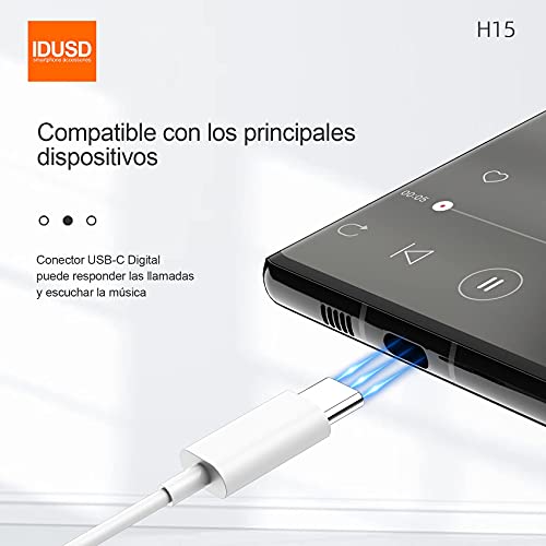 IDUSD Auriculares USB Tipo C In-Ear Sonido Hi-Fi Estéreo con Micrófono Botón de Control Reproducción Llamadas Volumen Compatible Móviles Android y Otros Dispositivos Tipo C Sin Conector de 3,5 mm