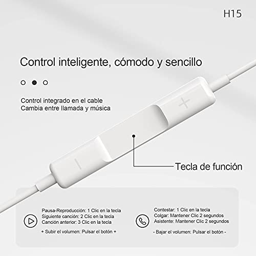 IDUSD Auriculares USB Tipo C In-Ear Sonido Hi-Fi Estéreo con Micrófono Botón de Control Reproducción Llamadas Volumen Compatible Móviles Android y Otros Dispositivos Tipo C Sin Conector de 3,5 mm