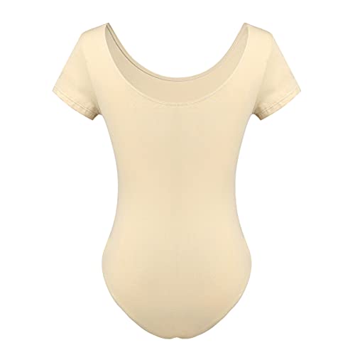 iEFiE Maillot Mujer Manga Corta de Dnaza Ballet Maillot Elástico de Gimnasia Ritmica Body Elegante de Danza Moderna Disfraz de Bailarina Mujer Carne S