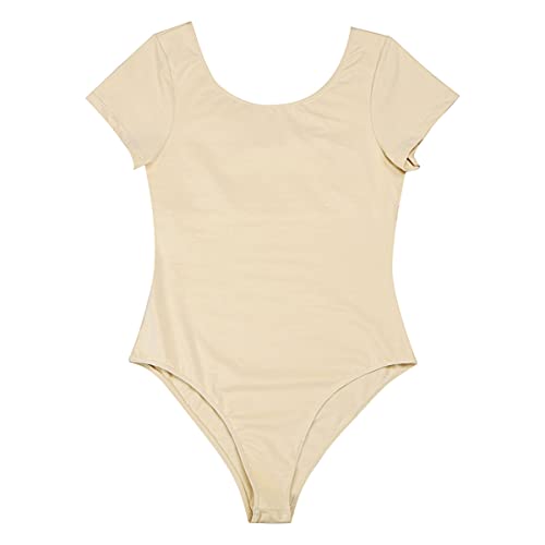 iEFiE Maillot Mujer Manga Corta de Dnaza Ballet Maillot Elástico de Gimnasia Ritmica Body Elegante de Danza Moderna Disfraz de Bailarina Mujer Carne S