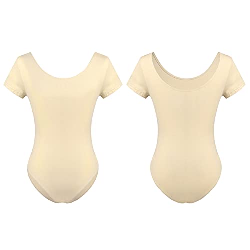 iEFiE Maillot Mujer Manga Corta de Dnaza Ballet Maillot Elástico de Gimnasia Ritmica Body Elegante de Danza Moderna Disfraz de Bailarina Mujer Carne S