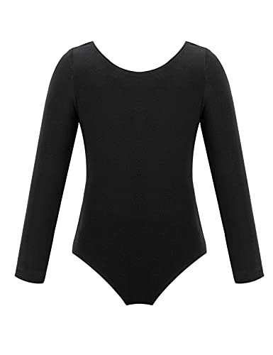 IEFIEL Maillot Manga Larga de Danza Ballet para Niña Maillot Elástica de Gimnasia Ritmica Mono Ajustado de Baile Clásico Disfraz de Bailarina Niña Body Ballet Niña Negro 6 años