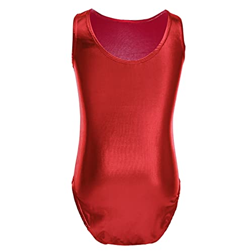 IEFIEL Maillot Metálico de Gimnasia Ritmica para Mujer Mono Elástico de Patinaje Artistico Maillot Sin Manga de Danza Ballet Body Ajustado de Baile Latino Rojo 6 años