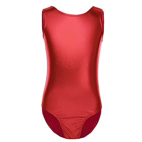 IEFIEL Maillot Metálico de Gimnasia Ritmica para Mujer Mono Elástico de Patinaje Artistico Maillot Sin Manga de Danza Ballet Body Ajustado de Baile Latino Rojo 6 años