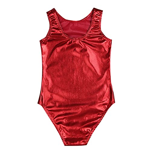 IEFIEL Maillot Metálico de Gimnasia Ritmica para Mujer Mono Elástico de Patinaje Artistico Maillot Sin Manga de Danza Ballet Body Ajustado de Baile Latino Rojo 6 años