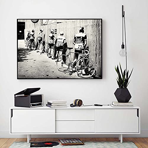 Impresión HD, bicicleta, ciclista, negro, blanco, bicicleta, foto Vintage, arte de pared, imágenes nórdicas para decoración de sala de estar, 70x90cm sin marco