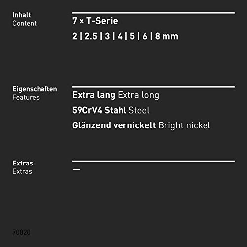 INBUS® 70020 Set de llaves hexagonales con mango en T 7pz, 2–8mm — Made in Germany