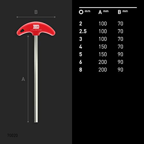 INBUS® 70020 Set de llaves hexagonales con mango en T 7pz, 2–8mm — Made in Germany