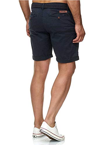 Indicode Conor - Pantalones cortos chinos para hombre, con cinturón, 100% algodón, bermudas de corte regular azul marino L